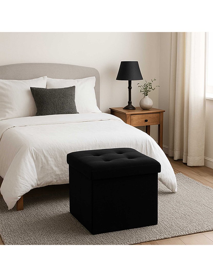 Pufe dobrável de veludo preto "Lysander"