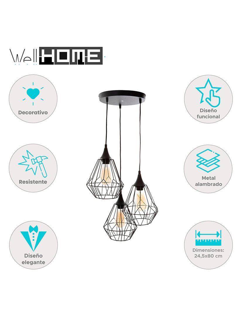 Candeeiro de teto de arame x3