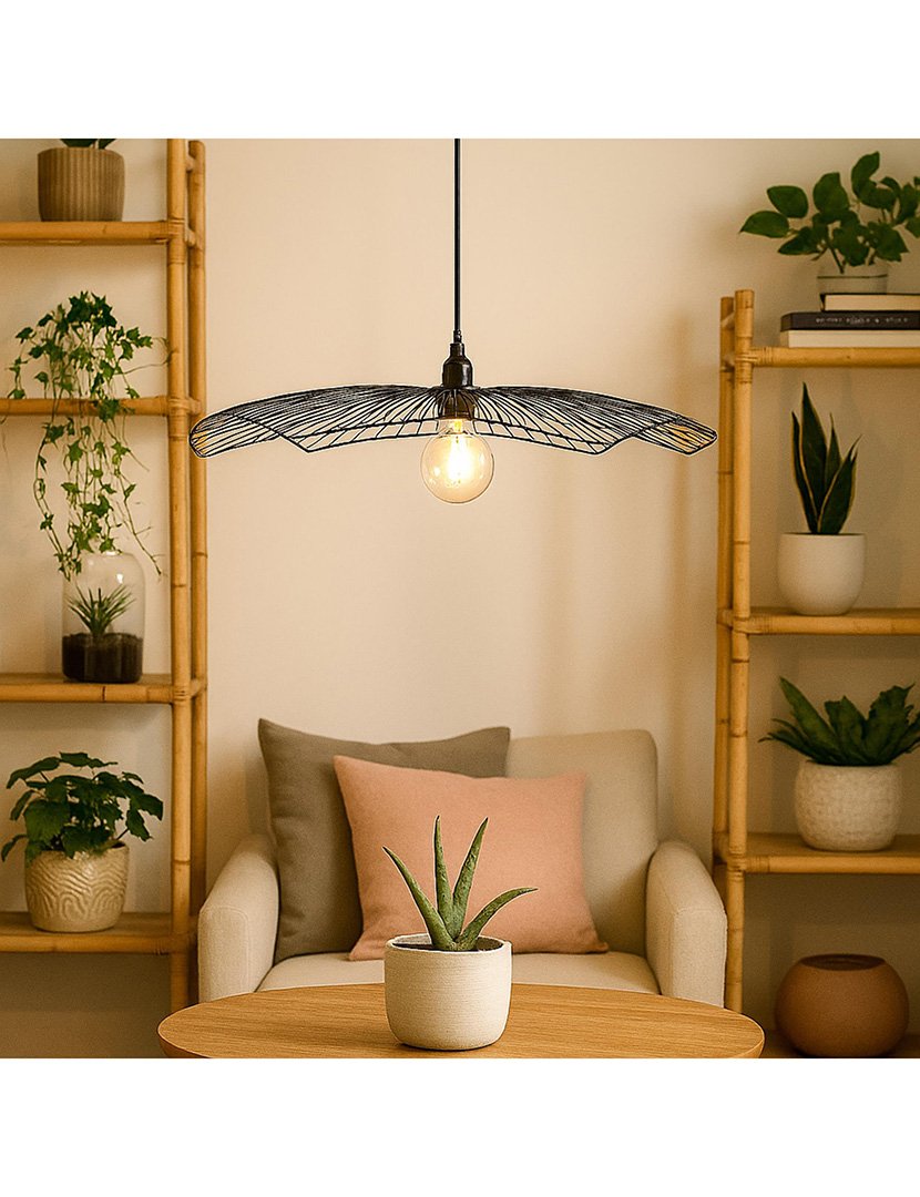 Candeeiro de teto de arame preto