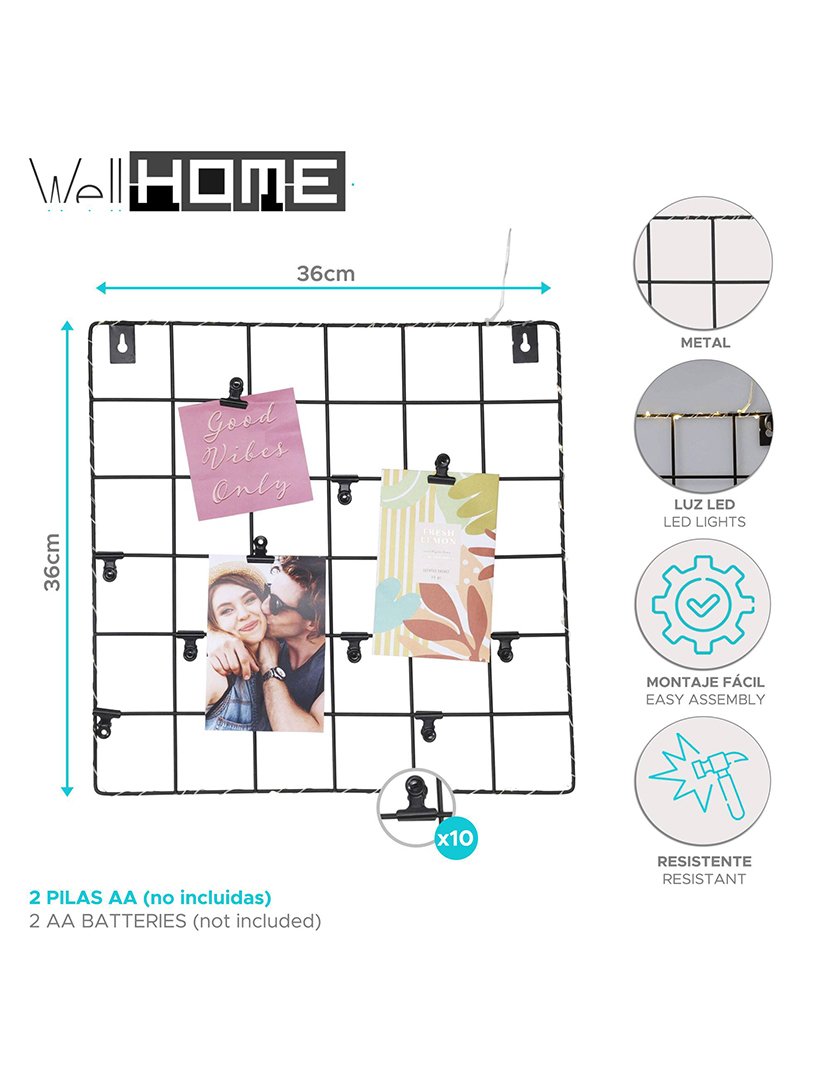 Wall shelf for photos with LED 36x36x2cm