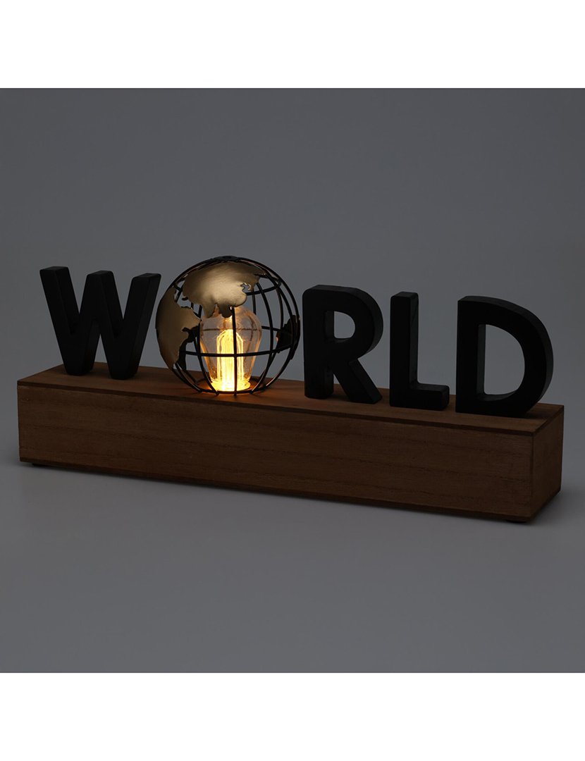 Lâmpada com texto LED "World" 38x8x15cm