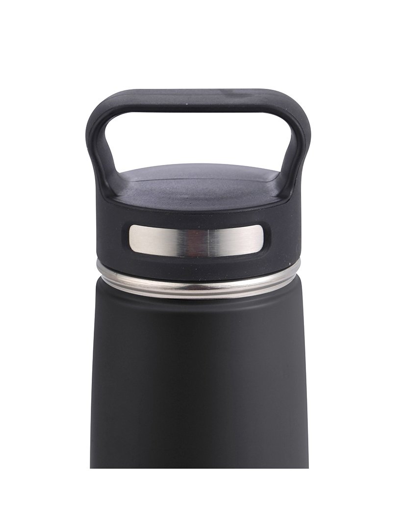 Garrafa térmica Bergner Walking Anywhere de 500ml em aço inoxidável, preta.