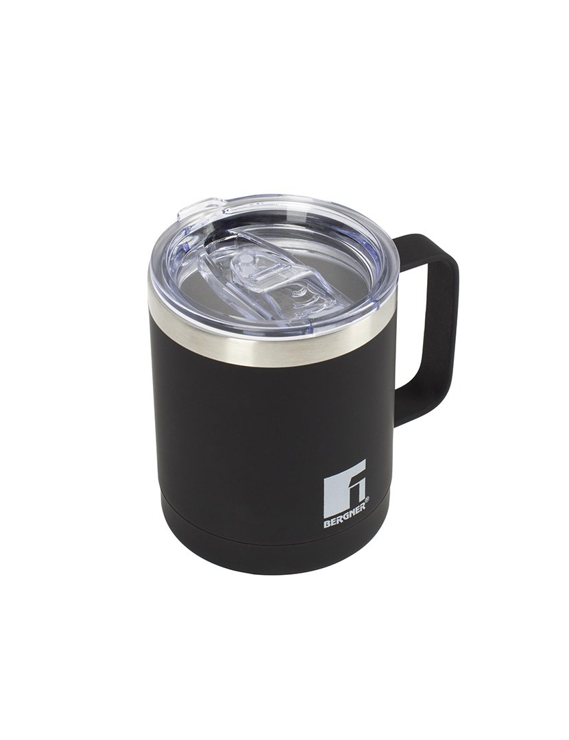 Caneca térmica de viagem de 350ml em aço inoxidável preto para amantes Bergner