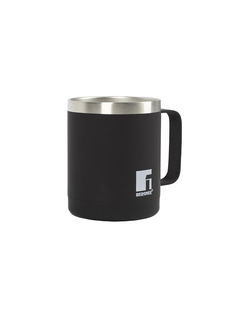 Caneca térmica de viagem de 350ml em aço inoxidável preto para amantes Bergner