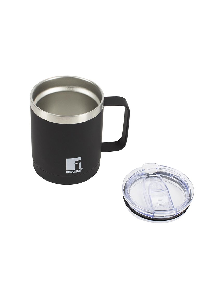 Caneca térmica de viagem de 350ml em aço inoxidável preto para amantes Bergner