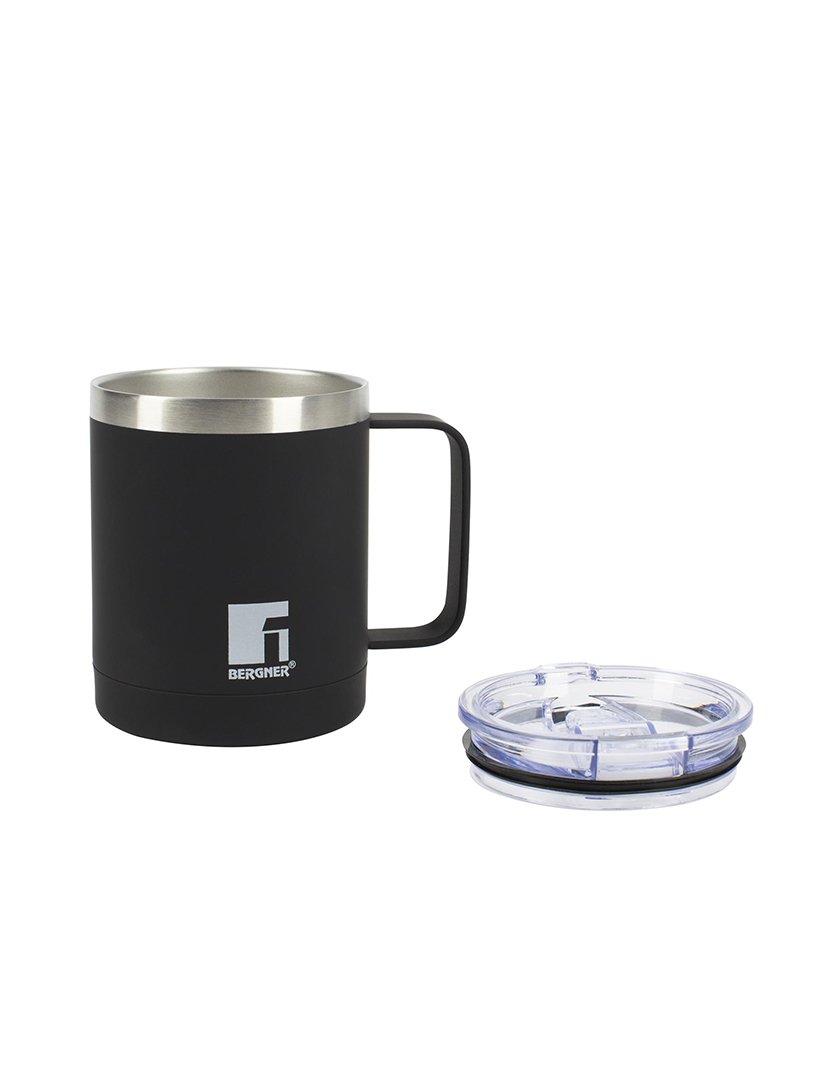 Caneca térmica de viagem de 350ml em aço inoxidável preto para amantes Bergner