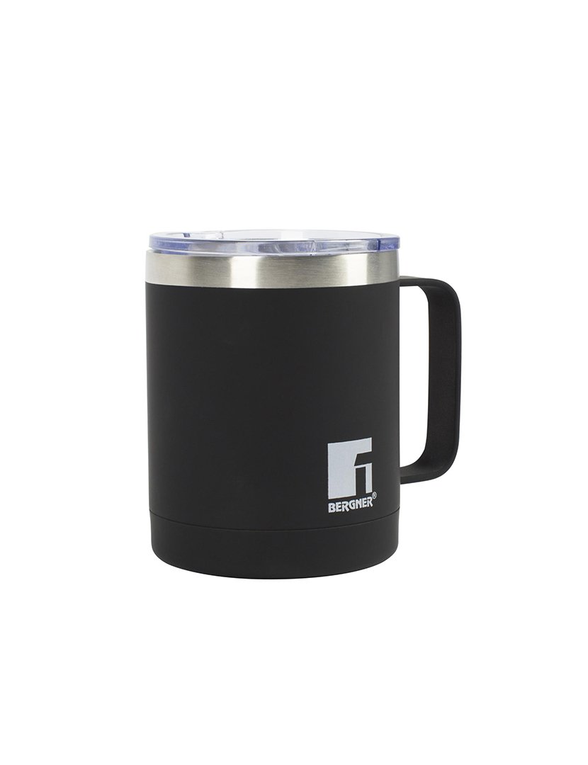 Caneca térmica de viagem de 350ml em aço inoxidável preto para amantes Bergner