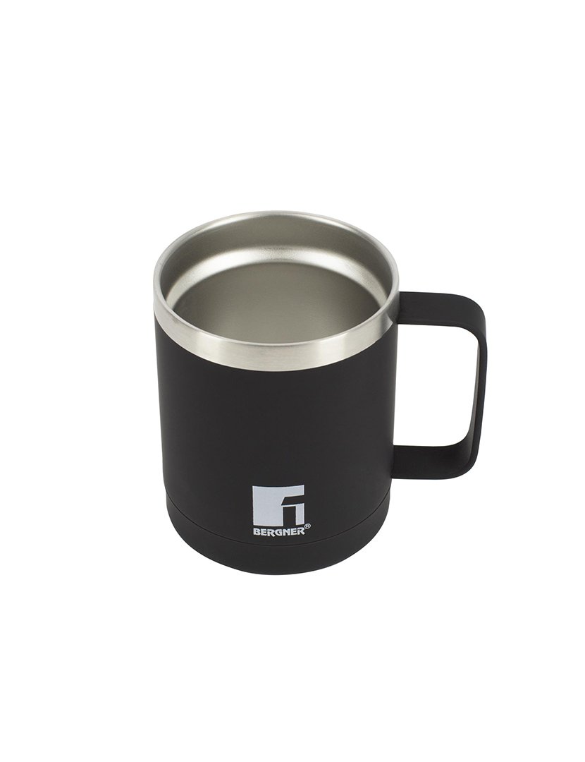 Caneca térmica de viagem de 350ml em aço inoxidável preto para amantes Bergner