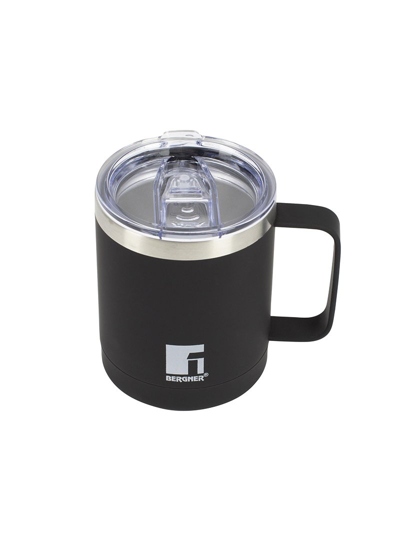 Caneca térmica de viagem de 350ml em aço inoxidável preto para amantes Bergner