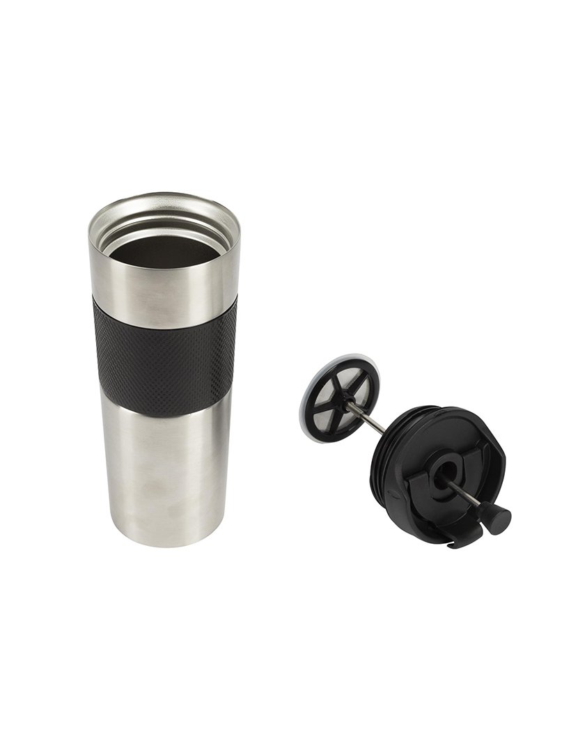 Caneca térmica de viagem de 460ml em aço inoxidável e silicone, preta, Lovers Bergner