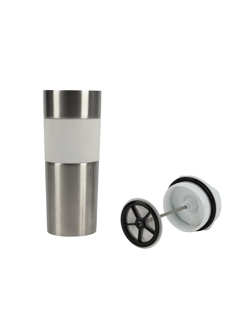 Caneca térmica de viagem de 460ml em aço inoxidável e silicone, branca, Lovers Bergner