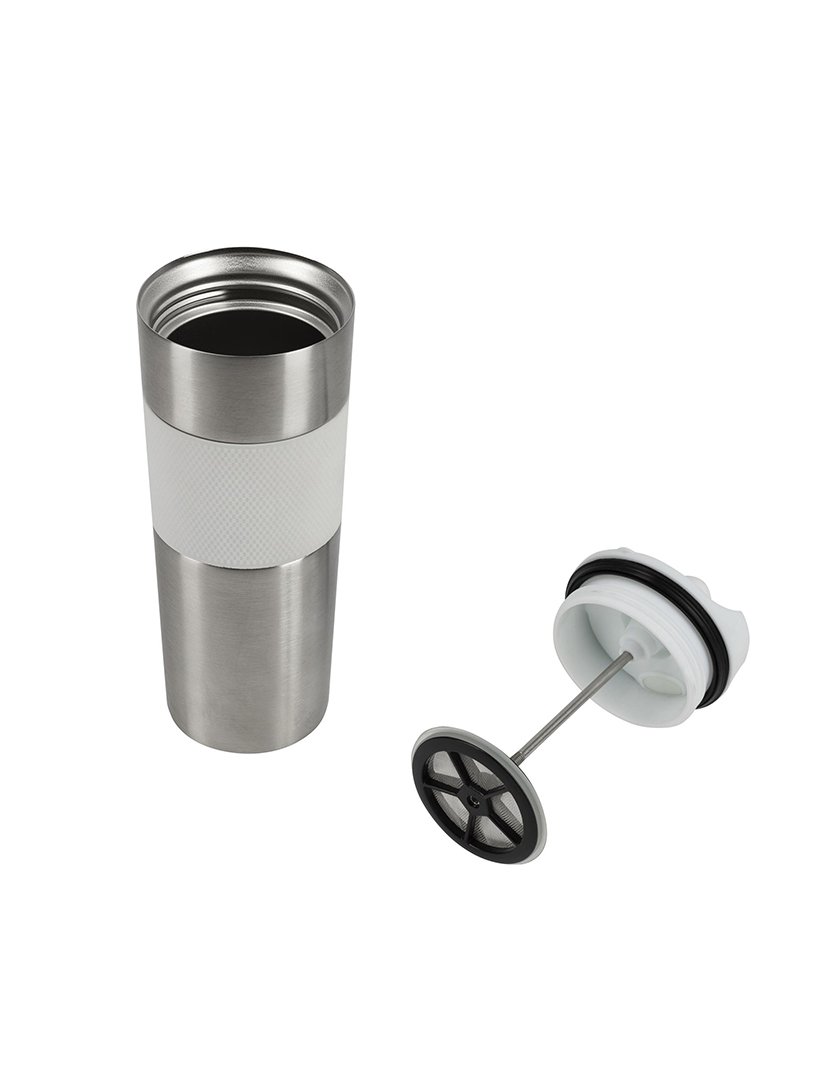 Caneca térmica de viagem de 460ml em aço inoxidável e silicone, branca, Lovers Bergner