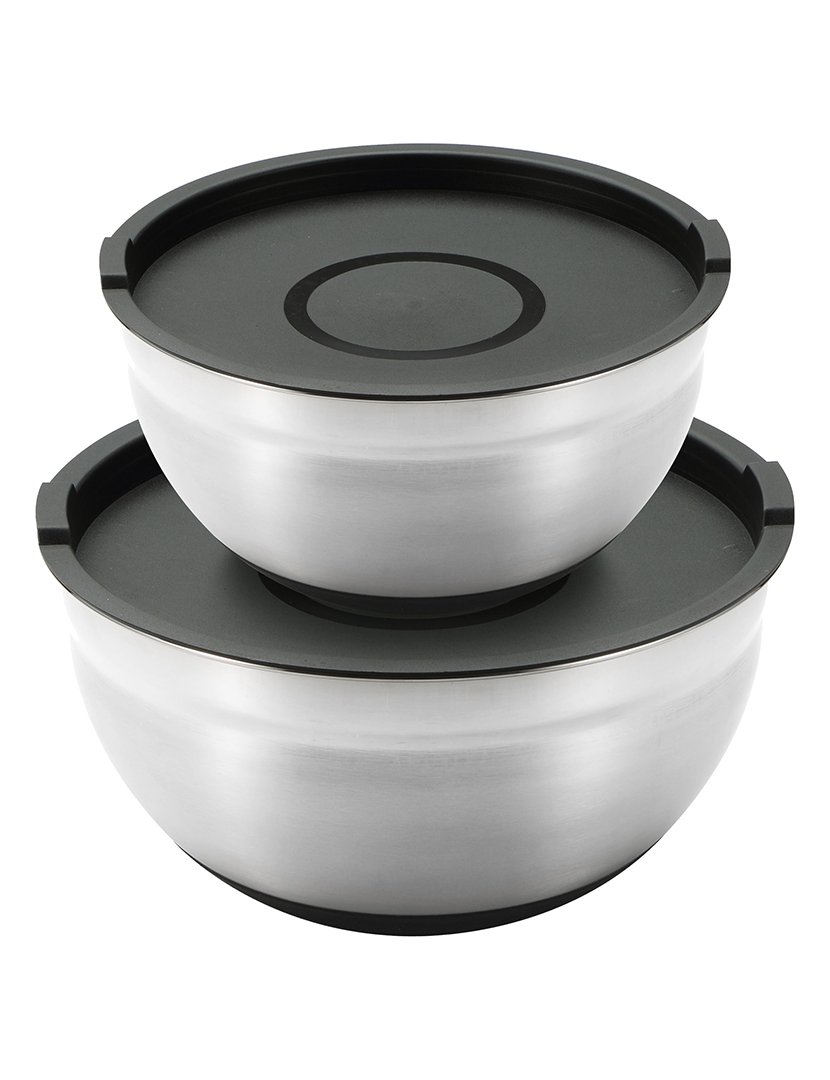 Conjunto de 2 tigelas de aço inoxidável ø20ø24cm + 2 tampas pretas foodies