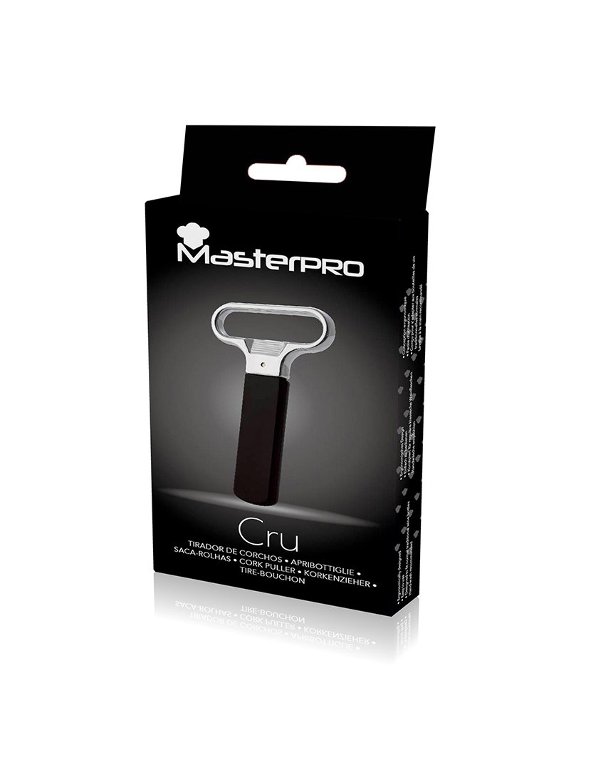 Saca-rolhas em ABS preto.