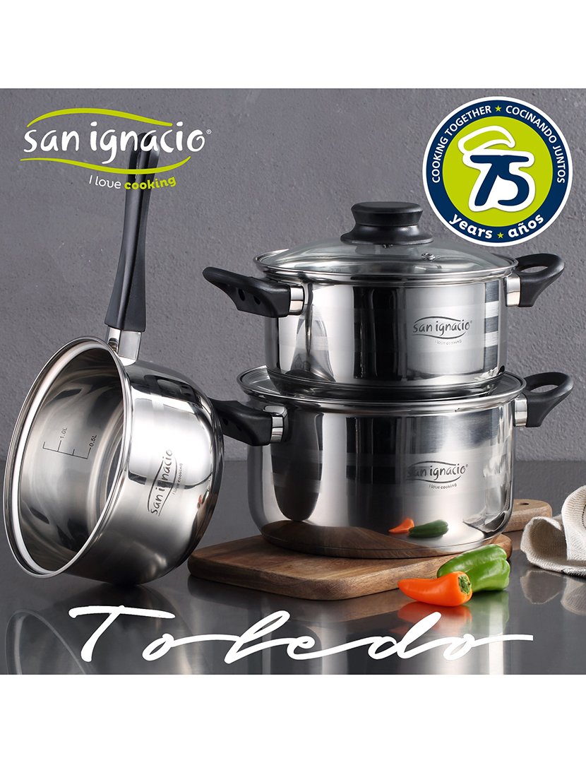 Conjunto de 5 peças de utensílios de cozinha em aço inoxidável, fabricado em Toledo, Singapura.