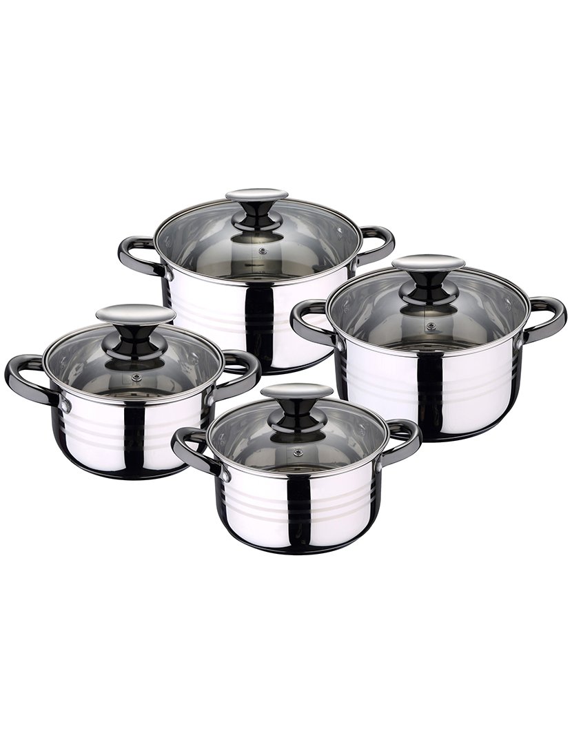 Conjunto de panelas de aço inoxidável com 8 peças, adequado para fogões de indução, coleção Hita.