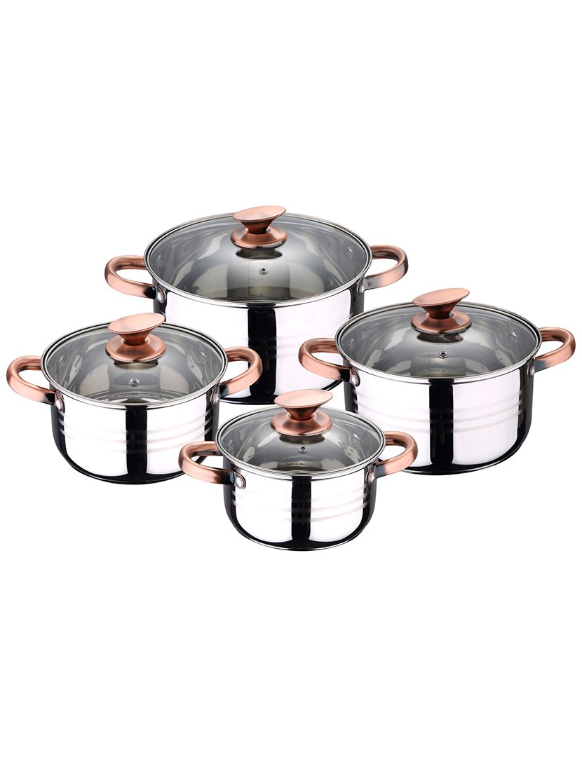 Conjunto de panelas de aço inoxidável com 8 peças, adequado para fogões de indução, coleção Altea.