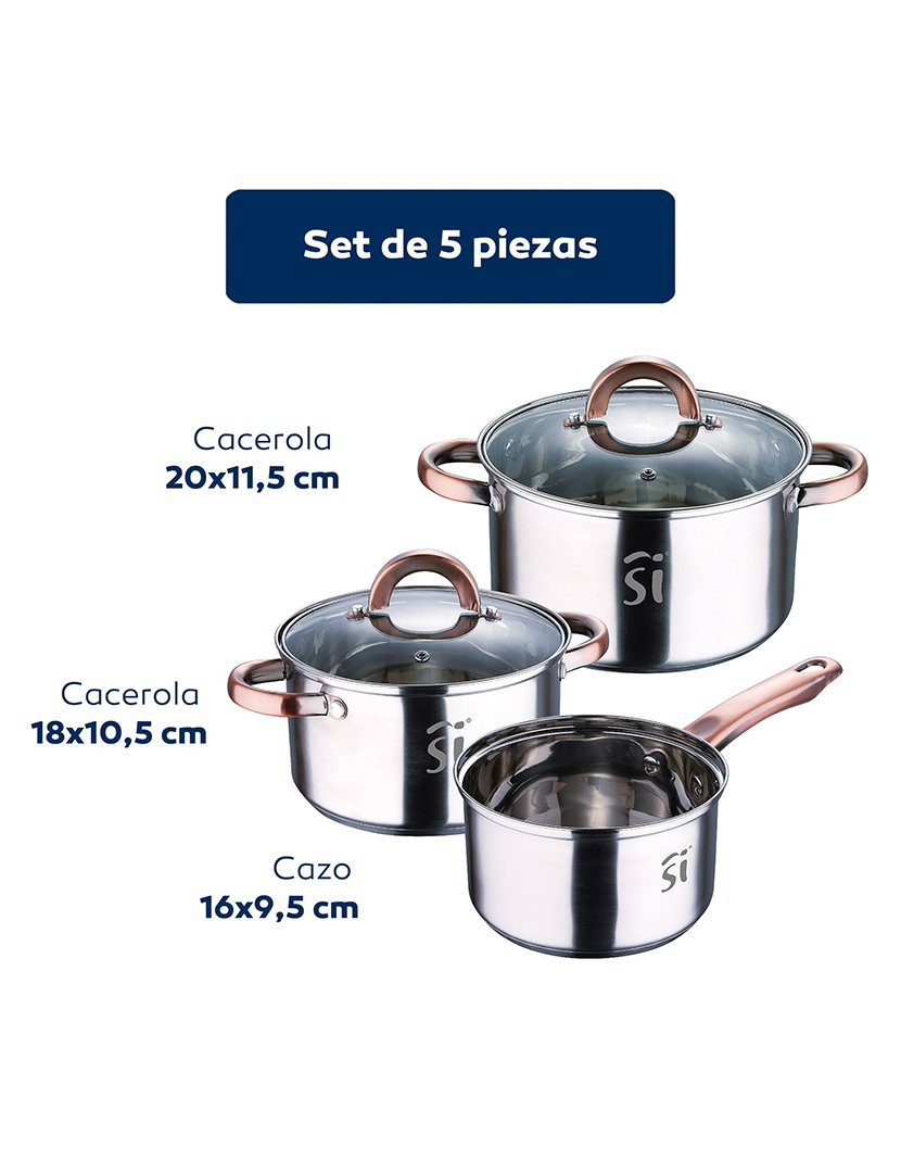 Conjunto de panelas de aço inoxidável de 5 peças, ø16ø18ø20, adequado para indução, coleção Onil