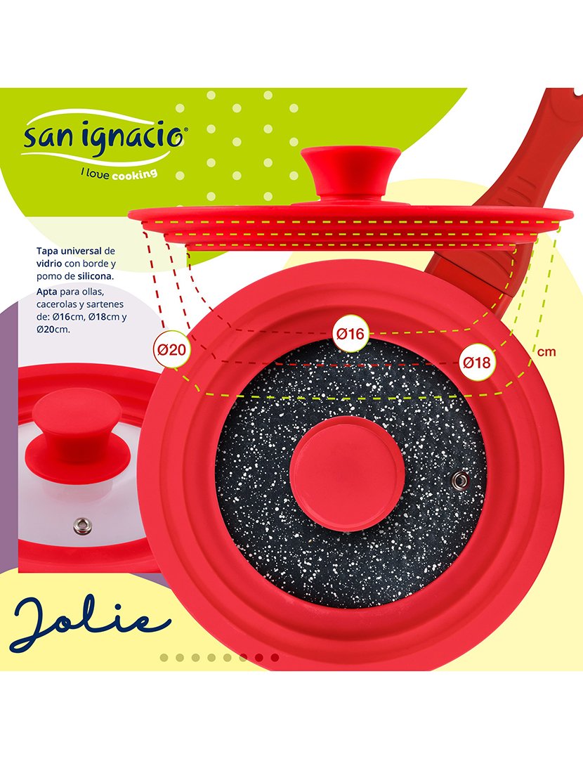 Tampa universal (16/18/20 cm) de vidro vermelho, coleção Jolie