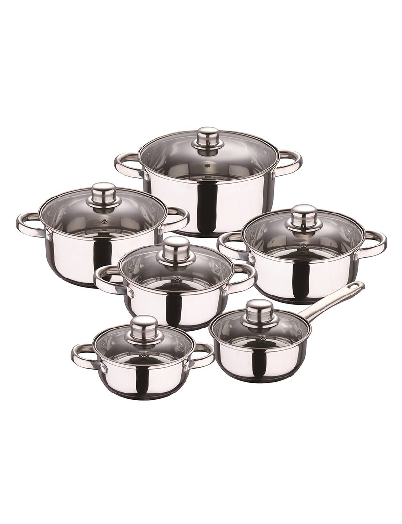 Conjunto de panelas de 12 peças em aço inoxidável com acabamento cromado, coleção Cassel