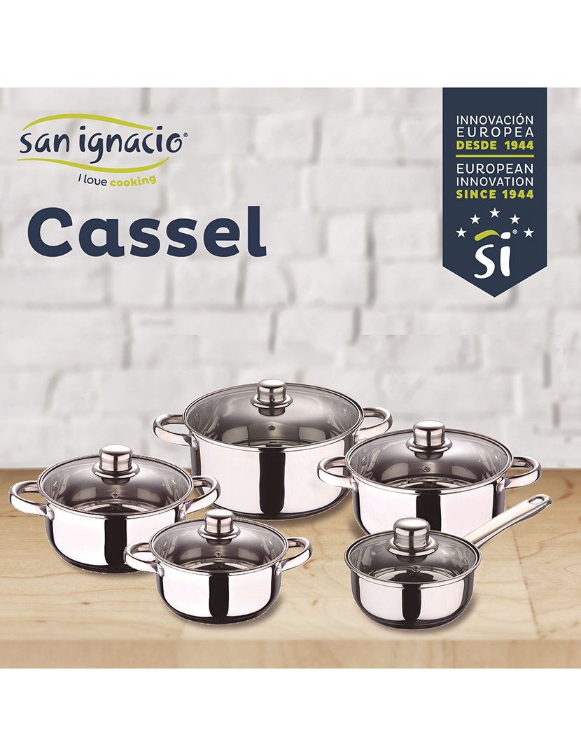 Conjunto de panelas de 12 peças em aço inoxidável com acabamento cromado, coleção Cassel