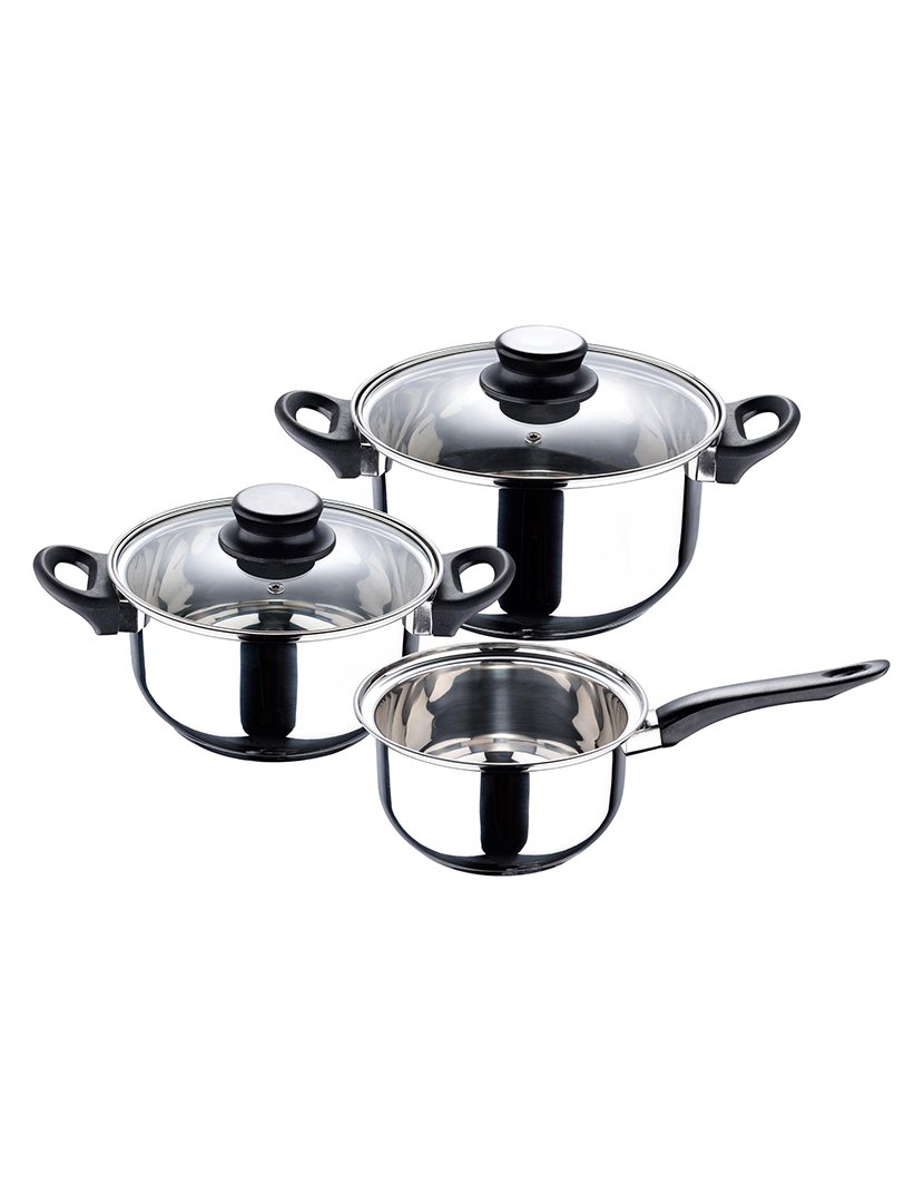 Conjunto de panelas Palma de 5 peças em aço inoxidável, adequado para fogão de indução.