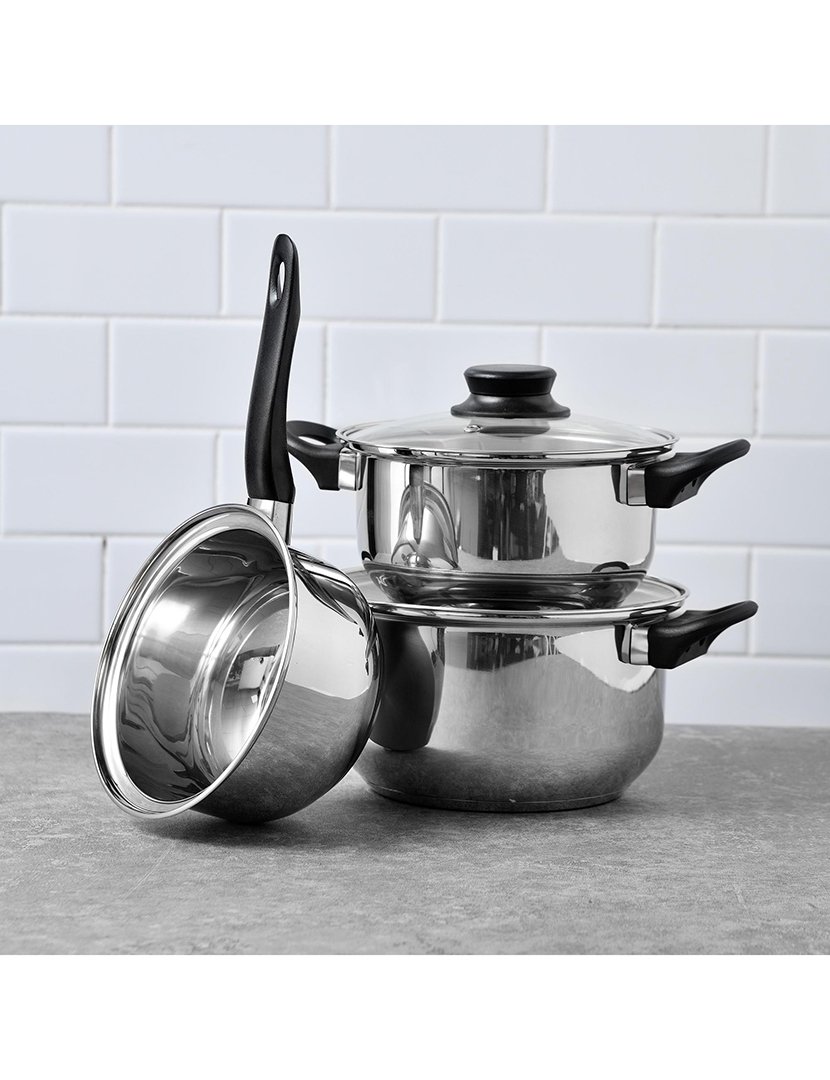 Conjunto de panelas Palma de 5 peças em aço inoxidável, adequado para fogão de indução.