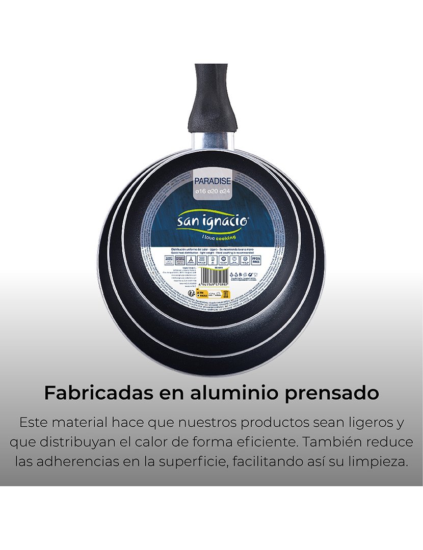 Conjunto de 3 frigideiras (16+20+24cm) em alumínio prensado, cor azul marinho, estilo paraíso.