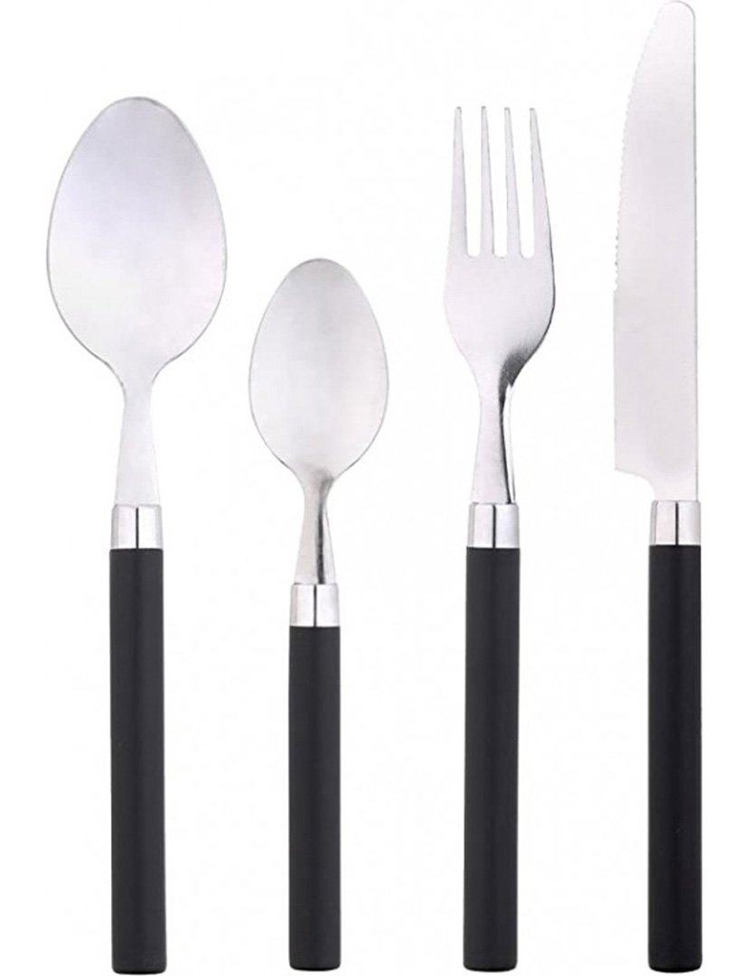 Conjunto de talheres de aço inoxidável com 24 peças, preto vibrante.