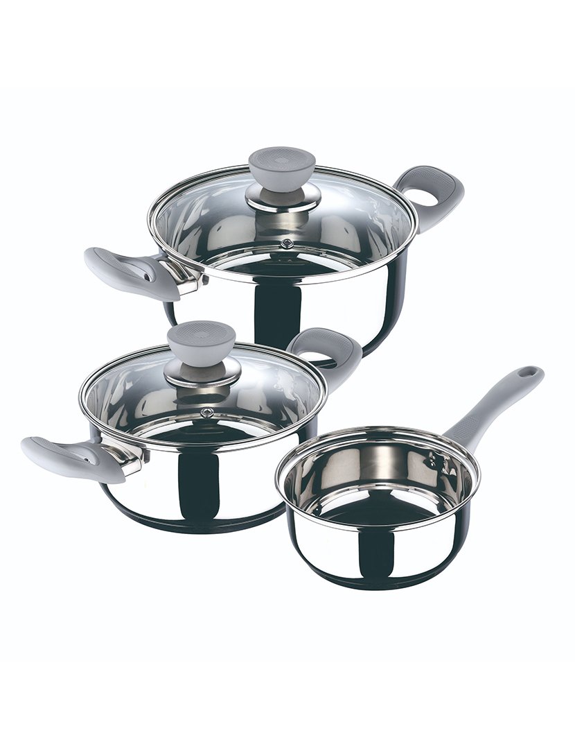 Conjunto de panelas Alexia de 5 peças em aço inoxidável, cinza