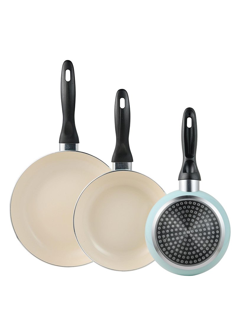 Conjunto de 3 frigideiras ø16ø20ø24cm em alumínio prensado azul claro