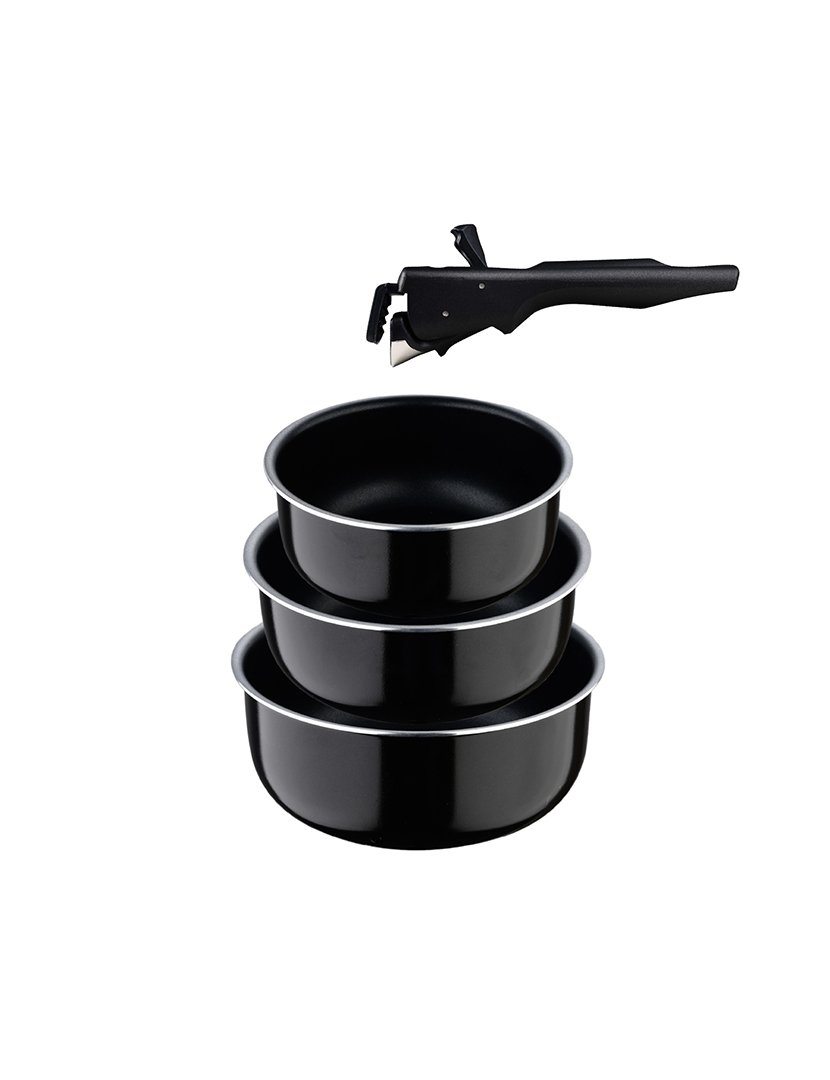 Conjunto de 3 panelas  ø16ø18ø20cm em alumínio prensado preto