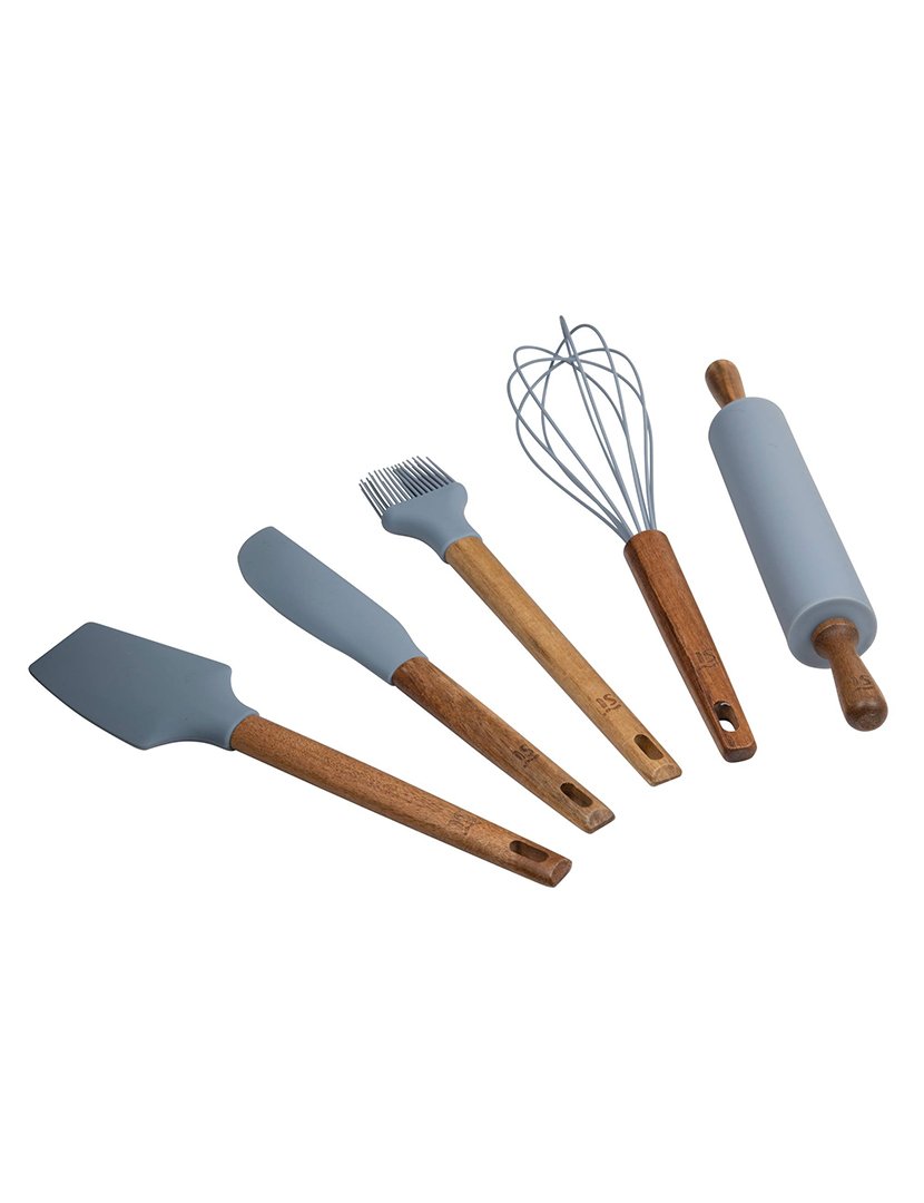 Conjunto de 5 utensílios de cozinha em silicone e madeira de acácia, Noia 