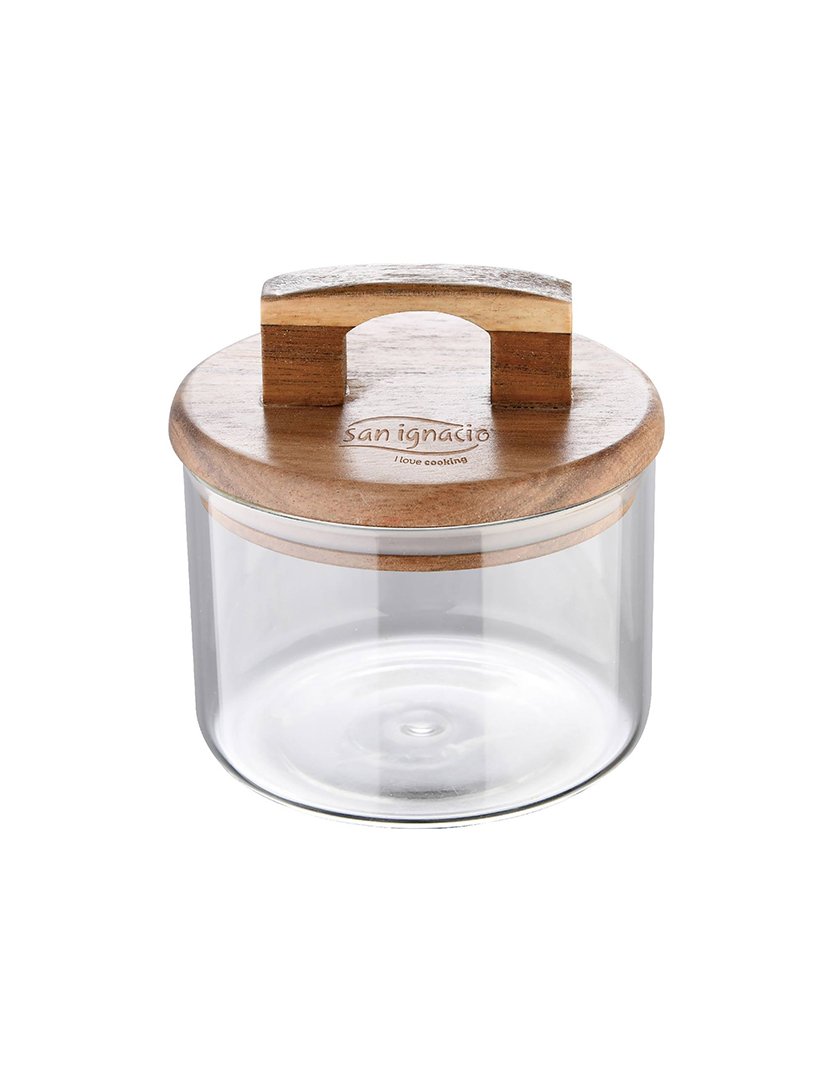 Conjunto de frascos de vidro borossilicato de 400ml + 500ml com tampas de madeira de acácia, 