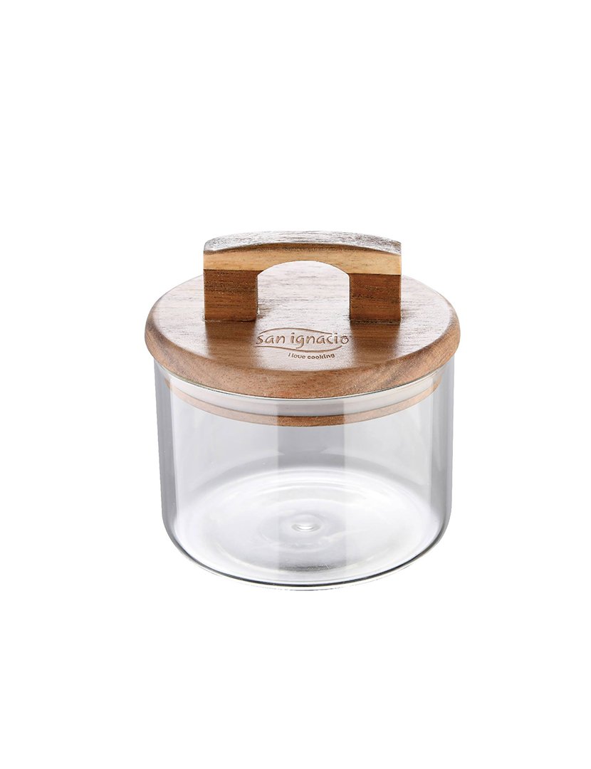 Conjunto de frascos de vidro borossilicato de 400ml + 500ml com tampas de madeira de acácia, 