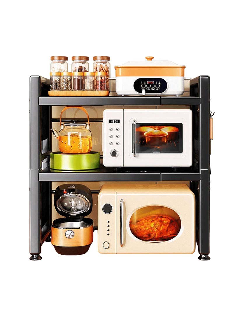 Prateleira extensível para micro-ondas com três andares