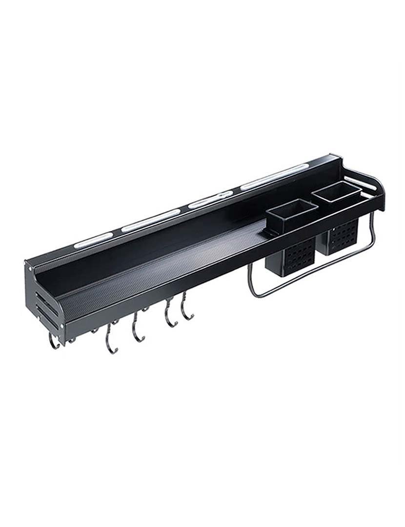 Faca de cozinha preta e suporte de parede para utensílios