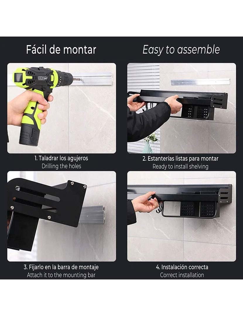 Faca de cozinha preta e suporte de parede para utensílios