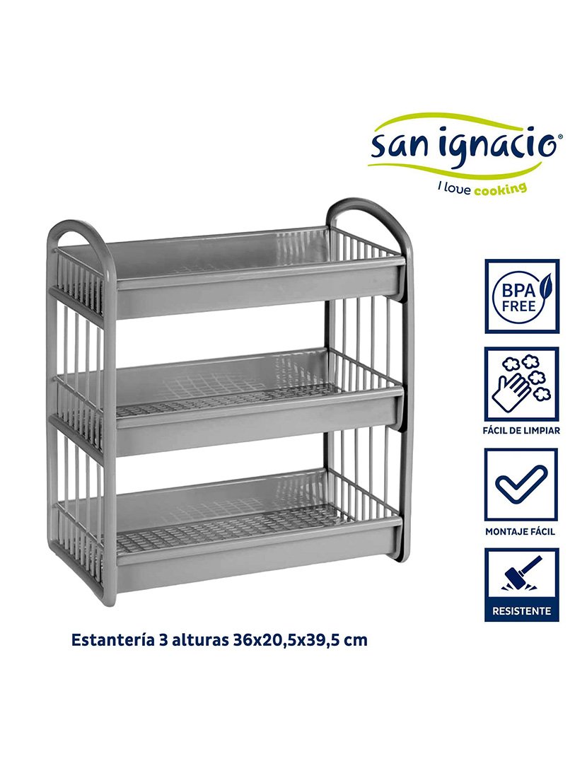 Estante de plástico cinza 3 níveis coleção Kinvara