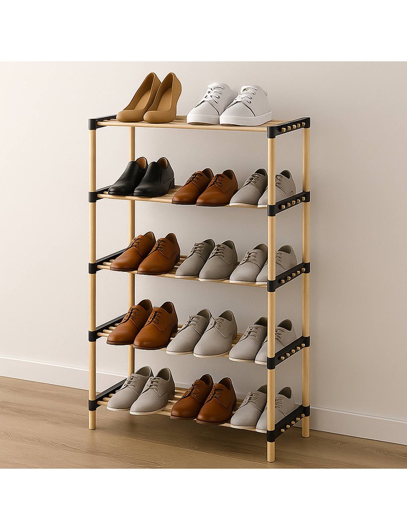 Sapateira com 7 prateleiras em madeira e metal 110 cm