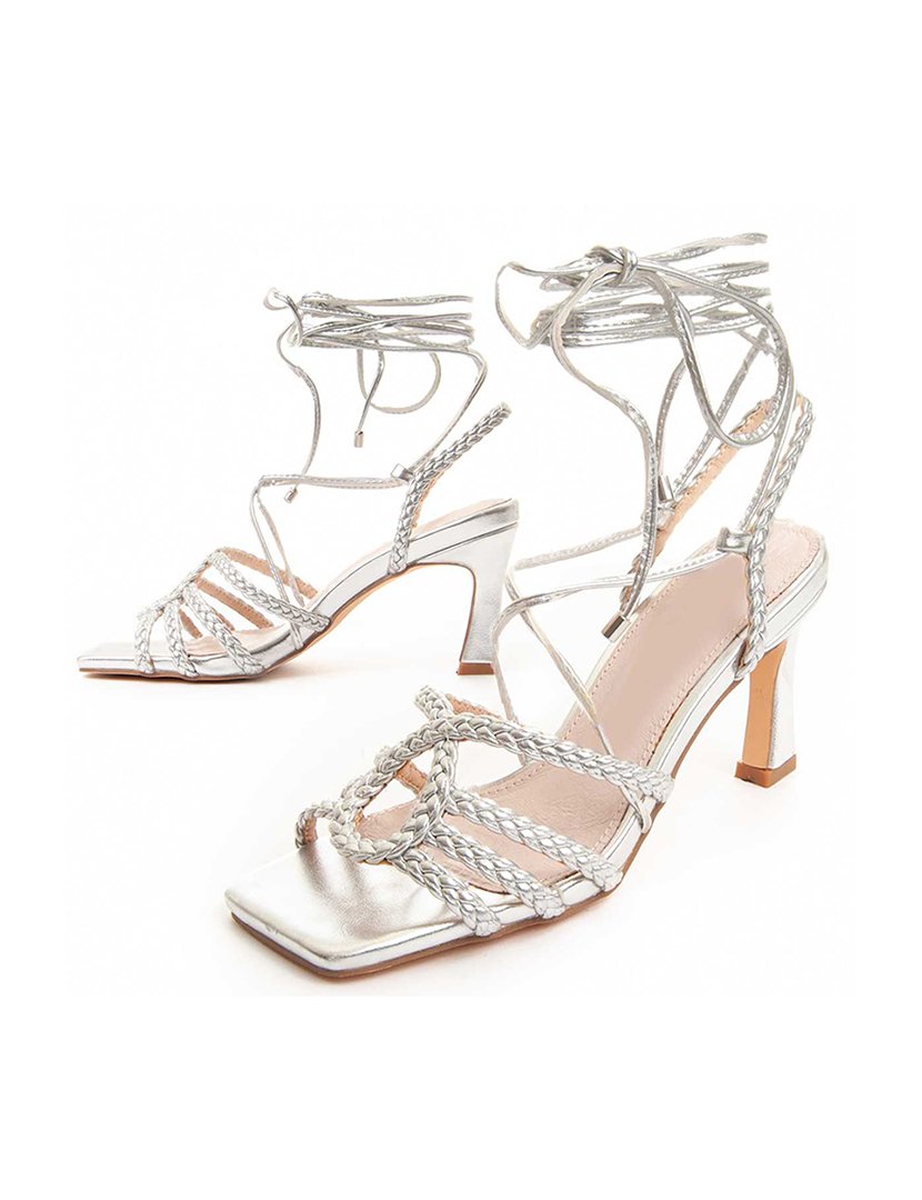 Sandálias com Salto Senhora Prateado
