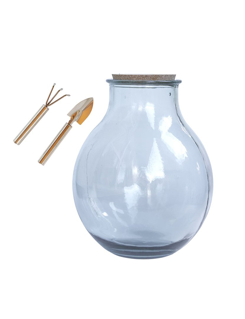 Terrário em Vidro Reciclado com Ferramentas Incluídas - tamanho 29cm