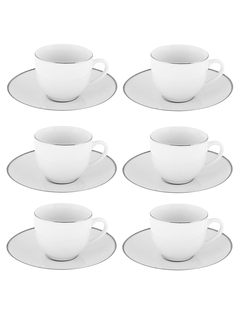 Conj. 6 Chávenas e Pires Platinum Chic Branco E Platino