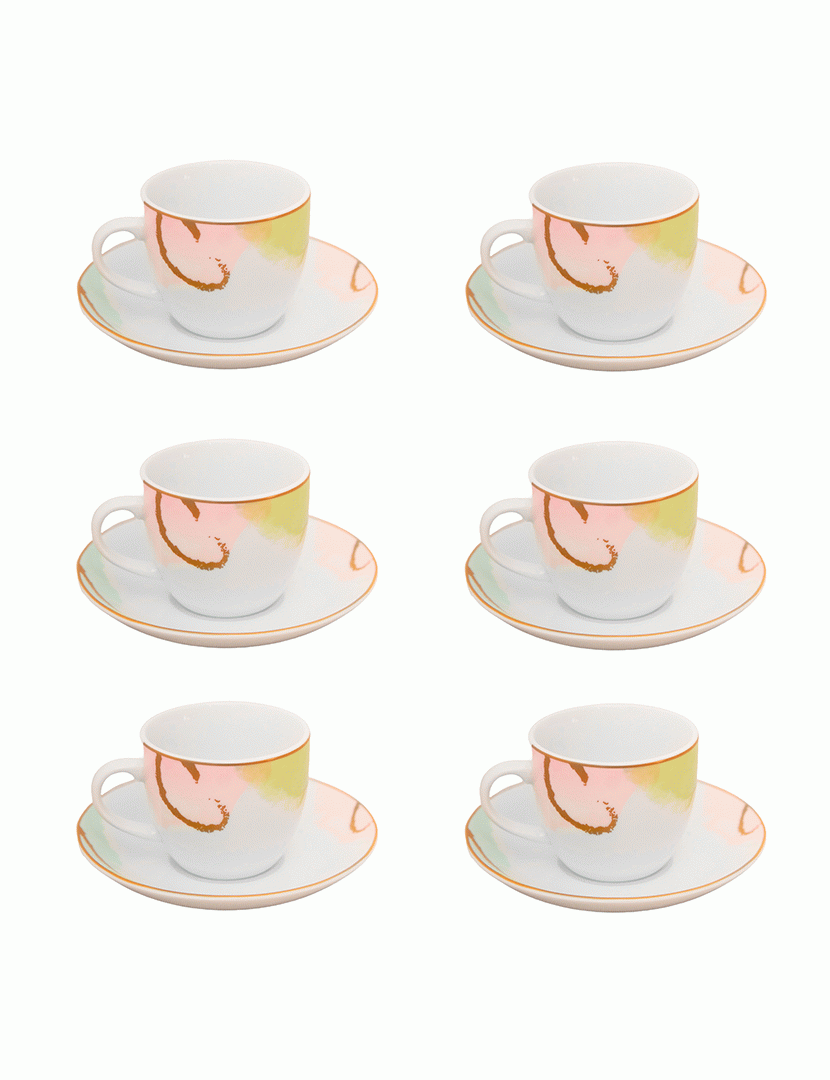 Conj. 6 Chávenas de Porcelana Aquarela