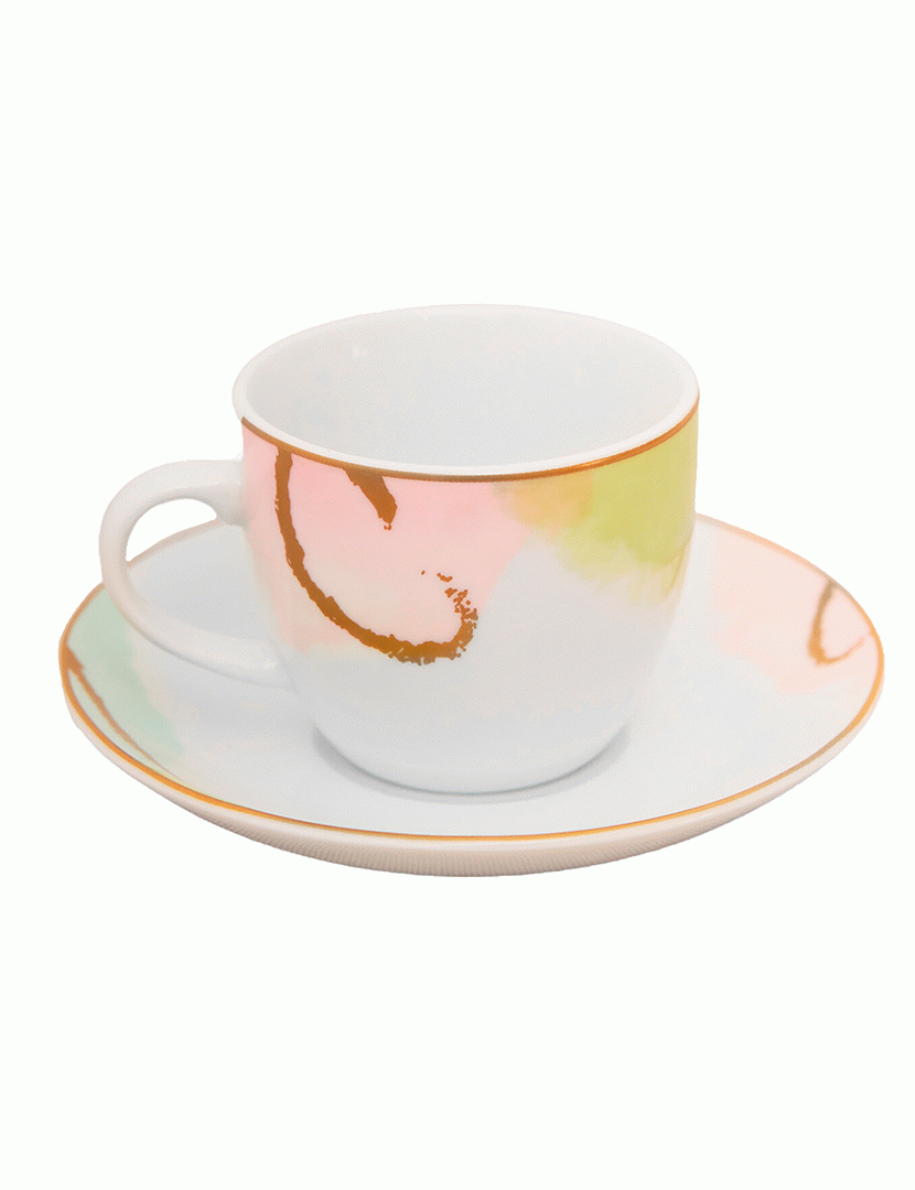 Conj. 6 Chávenas de Porcelana Aquarela