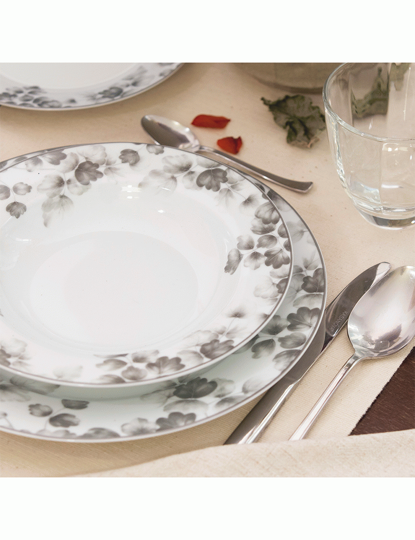 Conj. 6 Pratos de Jantar em Porcelana Foliage Cinzento