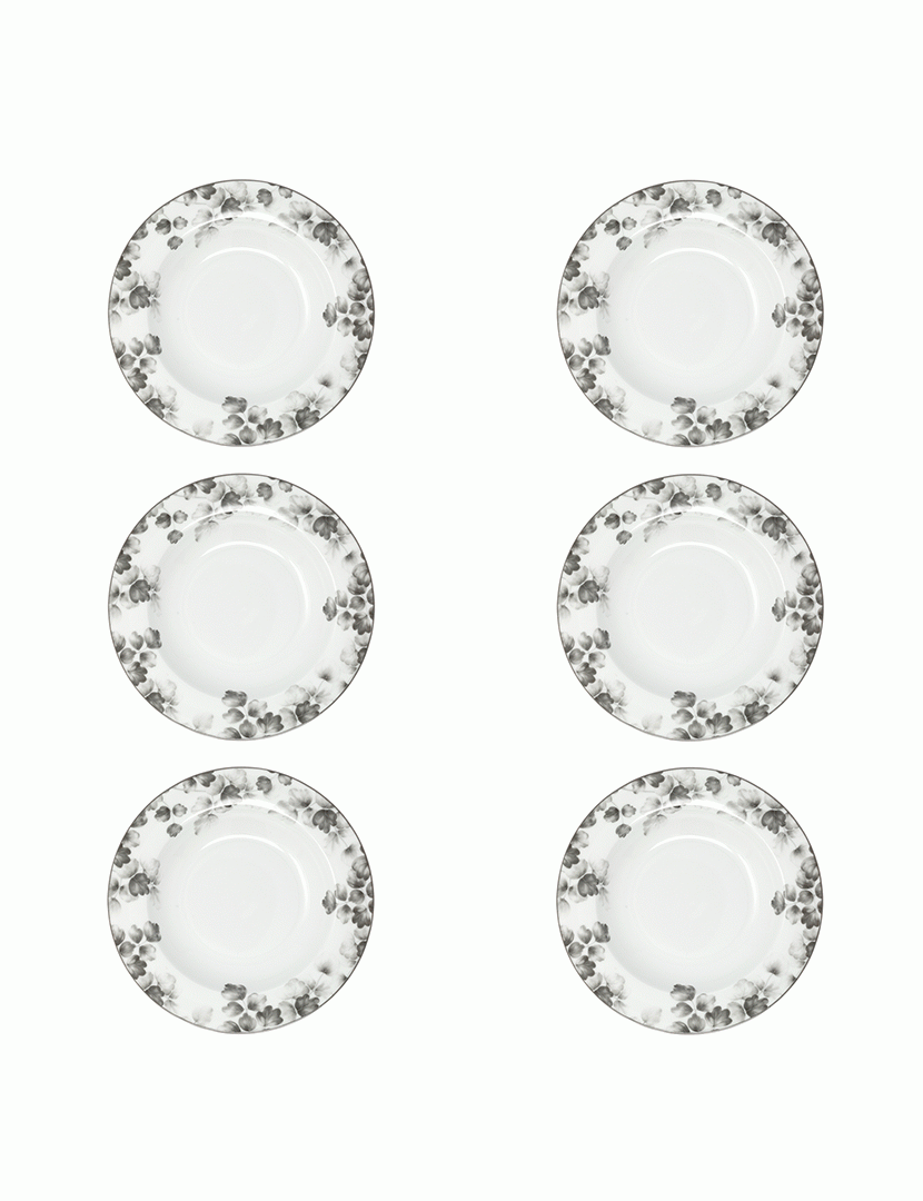 Conj. 6 Pratos de Porcelana Foliage Cinzento