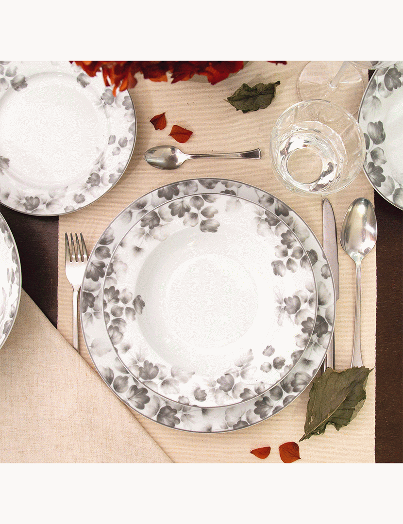 Conj. 6 Pratos de Porcelana Foliage Cinzento