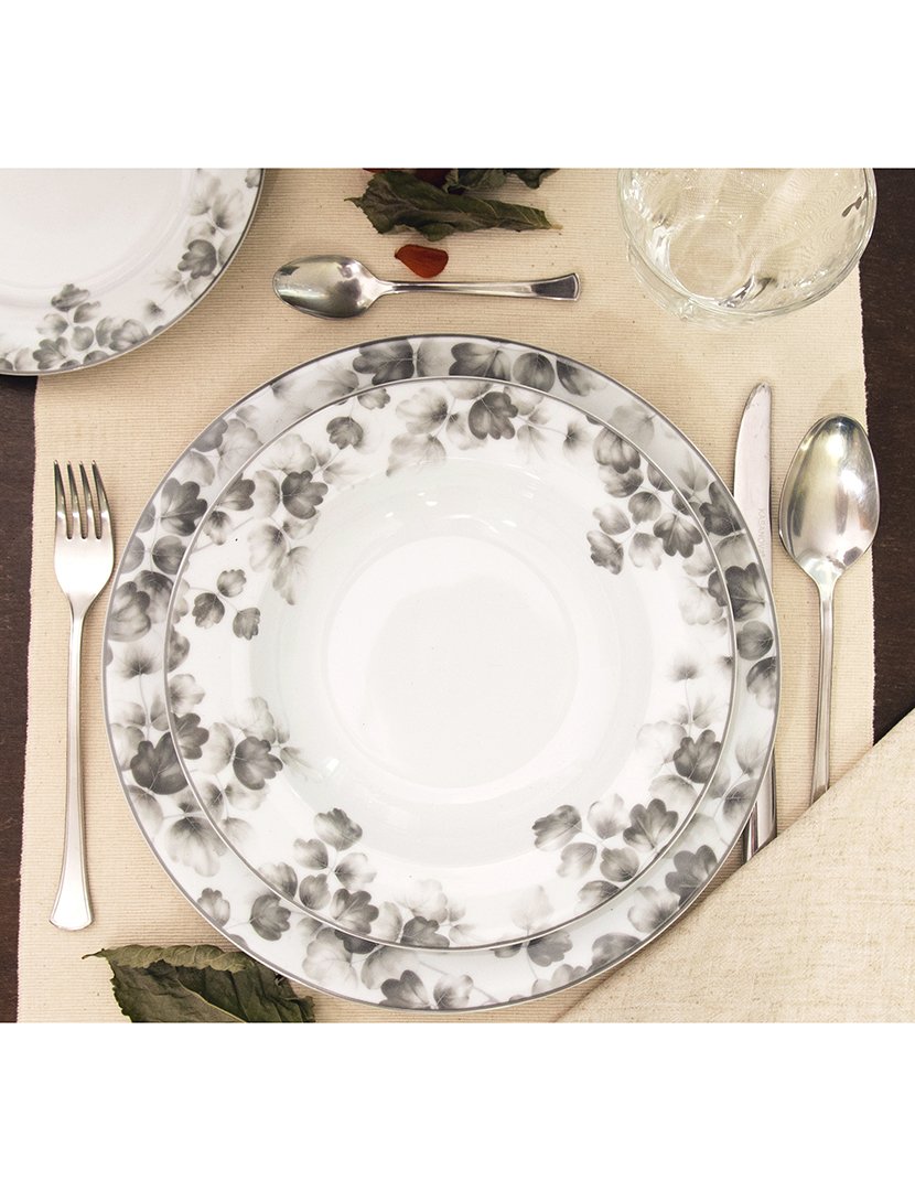 Conj. 6 Pratos de Sobremesa em Porcelana Foliage Cinzento