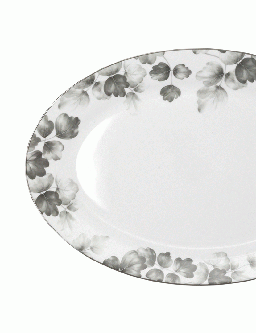 Prato Oval de Porcelana Foliage Cinzento